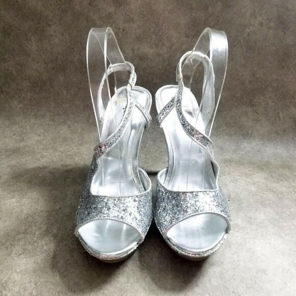 Unlisted Womens Super Hour  Size 10 Silver  Peep Toe Slingback 5.5" Heels - Picture 2 of 8